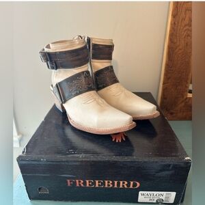 freebird Cream & Brown Leather Cutout Ankle Mules